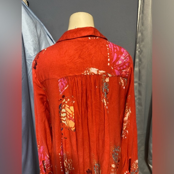 Free People Red Bell Sleeve Tunic with Mandarin Collar - Picture 8 of 13